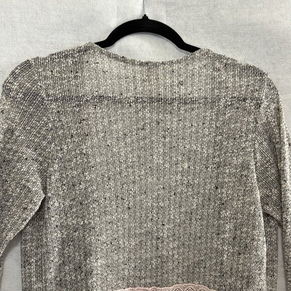 MAUVE Women Open Front Sweater Size M Gray Pink Lace Bell Sleeves Casual 21-6 - Picture 12 of 12